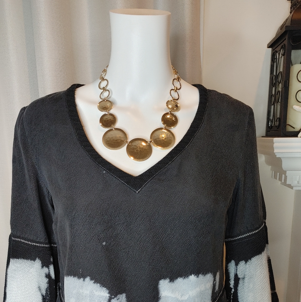 STELLA & JAMIE BELL SLEEVE TOP WITH POCKETS, BLACK TYE DIE XS - Picture 2 of 8